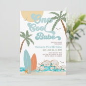 ONE Cool Babe Surfen Jongen 1e Verjaardag Strandfe Kaart (Staand voorkant)