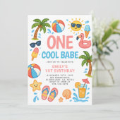 One Cool Babe Tropical 1e Verjaardagsfeest Kaart (Staand voorkant)