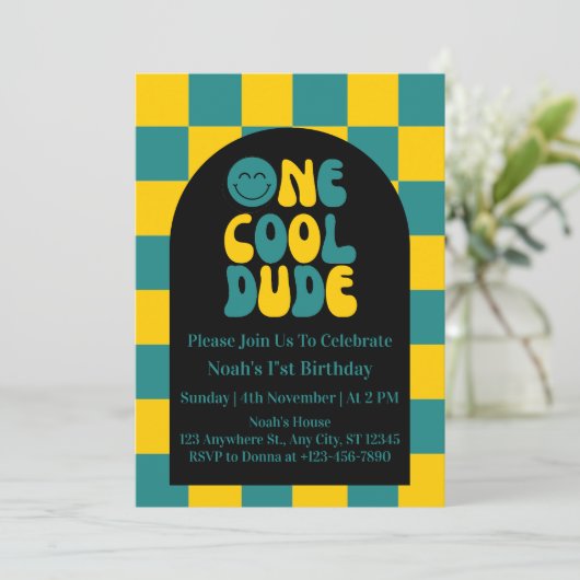 One Cool Dude 1e Verjaardag uitnodiging (Staand voorkant)