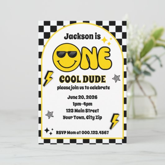 One Cool Dude 1st Birthday Invitation Kaart (Staand voorkant)