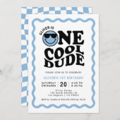 One Cool Dude Blue Happy Face Boy 1e verjaardag Kaart (Voorkant / Achterkant)