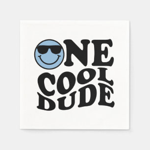 One Cool Dude   Blue Retro Preppy Smile Verjaardag Servet