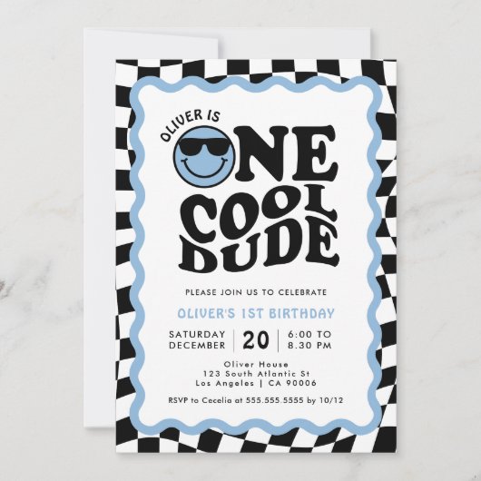 One Cool Dude Blue Smile Face Boy 1e verjaardag Kaart (Voorkant)
