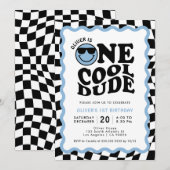 One Cool Dude Blue Smile Face Boy 1e verjaardag Kaart (Voorkant / Achterkant)