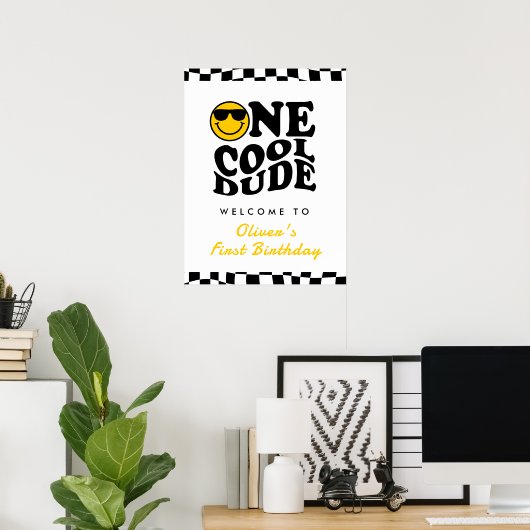 One Cool Dude Boy 1st Birthday Wavy Welkom Poster (Thuiskantoor)