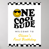One Cool Dude Boy 1st Birthday Wavy Welkom Poster (Voorkant)