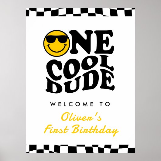 One Cool Dude Boy 1st Birthday Wavy Welkom Poster (Voorkant)