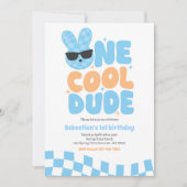 One Cool Dude Boy Spring Bunny 1e verjaardagsfeest Kaart (Voorkant)