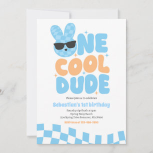 One Cool Dude Boy Spring Bunny 1e verjaardagsfeest Kaart