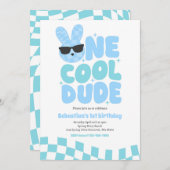 One Cool Dude Boy Spring Bunny 1e verjaardagsfeest Kaart (Voorkant / Achterkant)