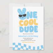 One Cool Dude Boy Spring Bunny 1e verjaardagsfeest Kaart (Voorkant)