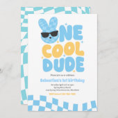 One Cool Dude Boy Spring Bunny 1e verjaardagsfeest Kaart (Voorkant / Achterkant)