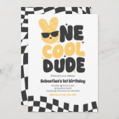 One Cool Dude Boy Spring Bunny 1e verjaardagsfeest Kaart (Voorkant / Achterkant)