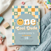 One Cool Dude Boys Blue 1st Birthday Invitation Kaart