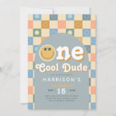 One Cool Dude Boys Retro 1e verjaardag Uitnodiging (Voorkant)
