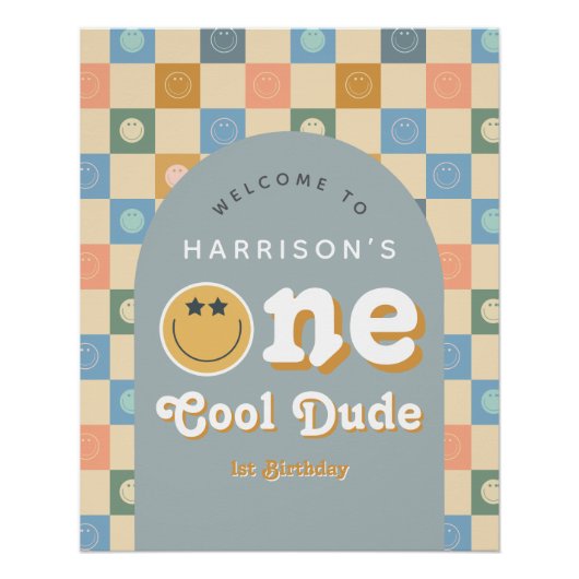 One Cool Dude Boys Retro 1e Verjaardag Welkom Teke Perfect Poster (Voorkant)