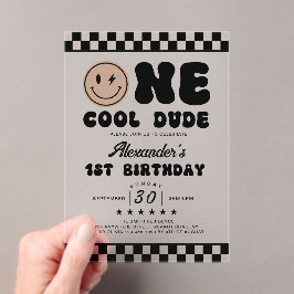 One Cool Dude eerste verjaardag acryl uitnodiging