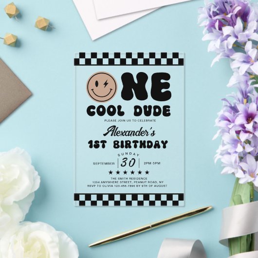 One Cool Dude eerste verjaardag acryl uitnodiging (Insitu (Huwelijk))