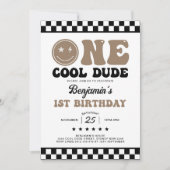 One Cool Dude Happy Face Boy 1e verjaardagsfeestje Kaart (Voorkant)