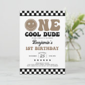 One Cool Dude Happy Face Boy 1e verjaardagsfeestje Kaart (Staand voorkant)