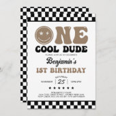One Cool Dude Happy Face Boy 1e verjaardagsfeestje Kaart (Voorkant / Achterkant)