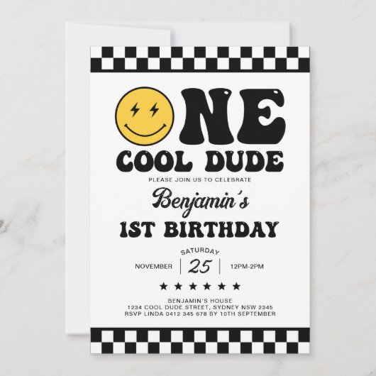 One Cool Dude Happy Face Boy Eerste 1e verjaardag Kaart (Voorkant)