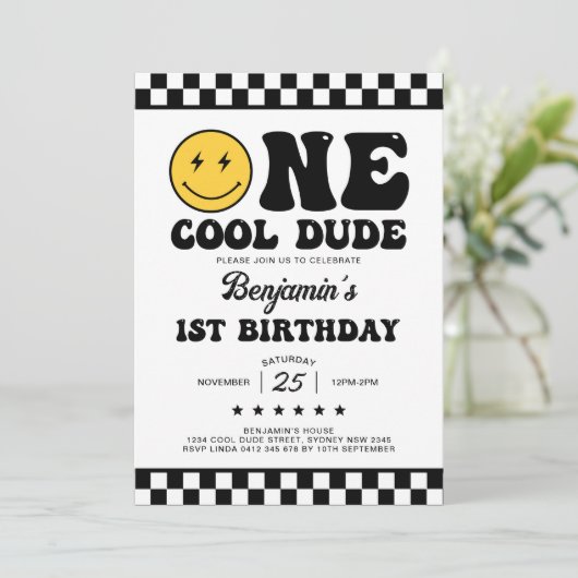 One Cool Dude Happy Face Boy Eerste 1e verjaardag Kaart (Staand voorkant)