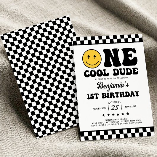 One Cool Dude Happy Face Boy Eerste 1e verjaardag Kaart