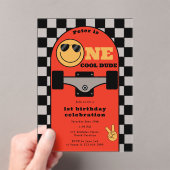 One Cool Dude Invite 1st First Birthday Skateboard Acryl Uitnodigingen (Insitu (Draagbaar))