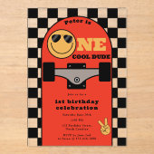 One Cool Dude Invite 1st First Birthday Skateboard Acryl Uitnodigingen (Voorkant)
