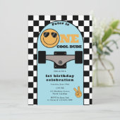 One Cool Dude Invite 1st First Birthday Skateboard Kaart (Staand voorkant)
