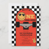 One Cool Dude Invite 1st First Birthday Skateboard Kaart (Voorkant)