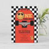 One Cool Dude Invite 1st First Birthday Skateboard Kaart (Staand voorkant)