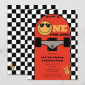 One Cool Dude Invite 1st First Birthday Skateboard Kaart (Voorkant / Achterkant)