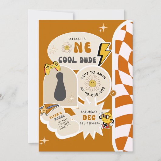 One Cool Dude | Jongens 1e retro geruite verjaarda Kaart (Voorkant)