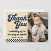 One Cool Dude Retro Boy 1e Verjaardagsfeestfoto Bedankkaart (Voorkant)