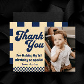 One Cool Dude Retro Boy 1e Verjaardagsfeestfoto Bedankkaart