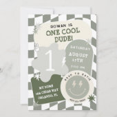 One Cool Dude Retro Checkerboard 1e verjaardag Kaart (Voorkant)