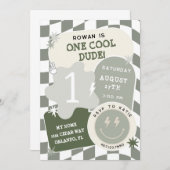 One Cool Dude Retro Checkerboard 1e verjaardag Kaart (Voorkant / Achterkant)