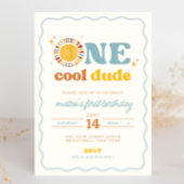 One Cool Dude Retro Sun First Birthday Invitation Kaart
