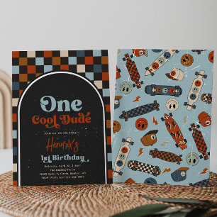 One Cool Dude Skateboard Verjaardag uitnodiging