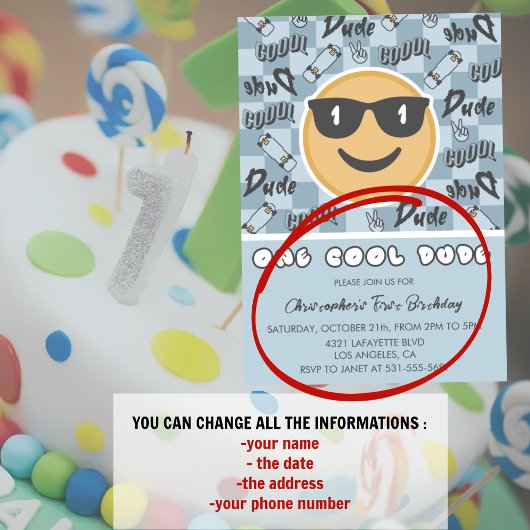 One Cool Dude Verjaardag Uitnodiging Retro Blauw