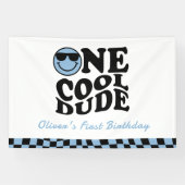 One Cool Dude Wavy Blue Smile Face 1e verjaardag Spandoek (Horizontaal)