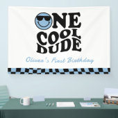 One Cool Dude Wavy Blue Smile Face 1e verjaardag Spandoek (Beurs)