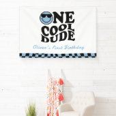 One Cool Dude Wavy Blue Smile Face 1e verjaardag Spandoek (Insitu)