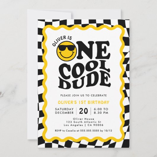 One Cool Dude | Wavy Happy Face Boy 1e verjaardag Kaart (Voorkant)