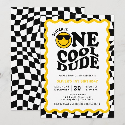 One Cool Dude | Wavy Happy Face Boy 1e verjaardag Kaart (Voorkant / Achterkant)