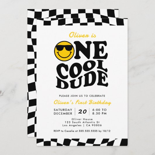 One Cool Dude Wavy Preppy Smile Boy 1e verjaardag Kaart (Voorkant / Achterkant)