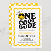 One Cool Dude Yellow Happy Face Boy 1e verjaardag Kaart (Voorkant / Achterkant)