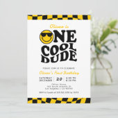 One Cool Dude Yellow Wavy Smile Face 1e verjaardag Kaart (Staand voorkant)